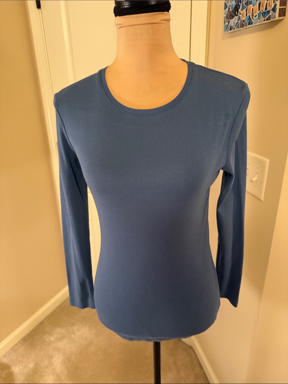Classic Long-Sleeve Crewneck Top - Dusty Blue